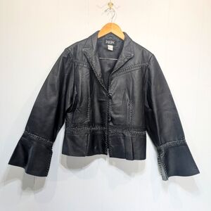 Barebac Leather‎ Jacket in Black Large Whipstitch Bell Sleeve Hippie Moto Boho